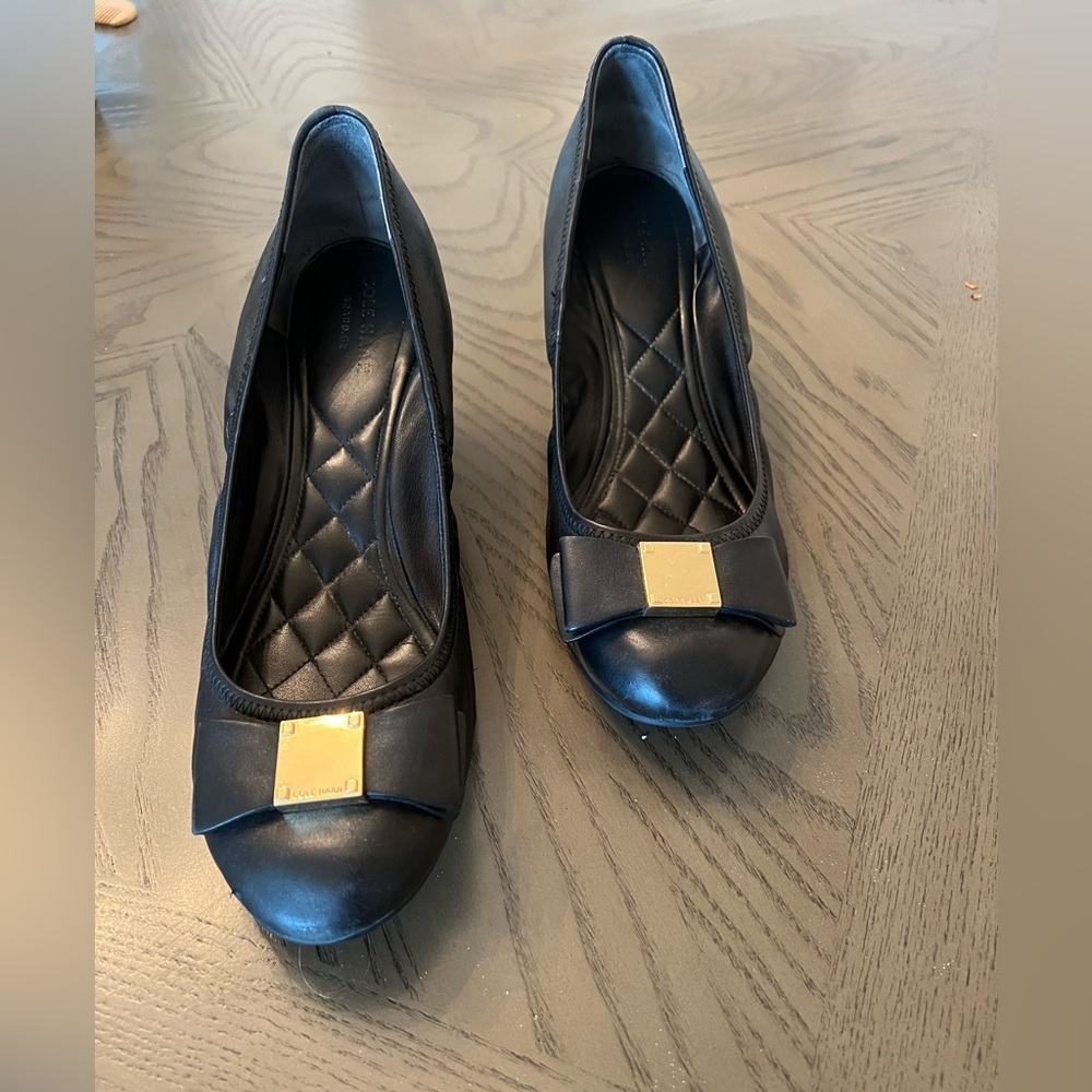 Cole Haan Black Leather Wedged Heels